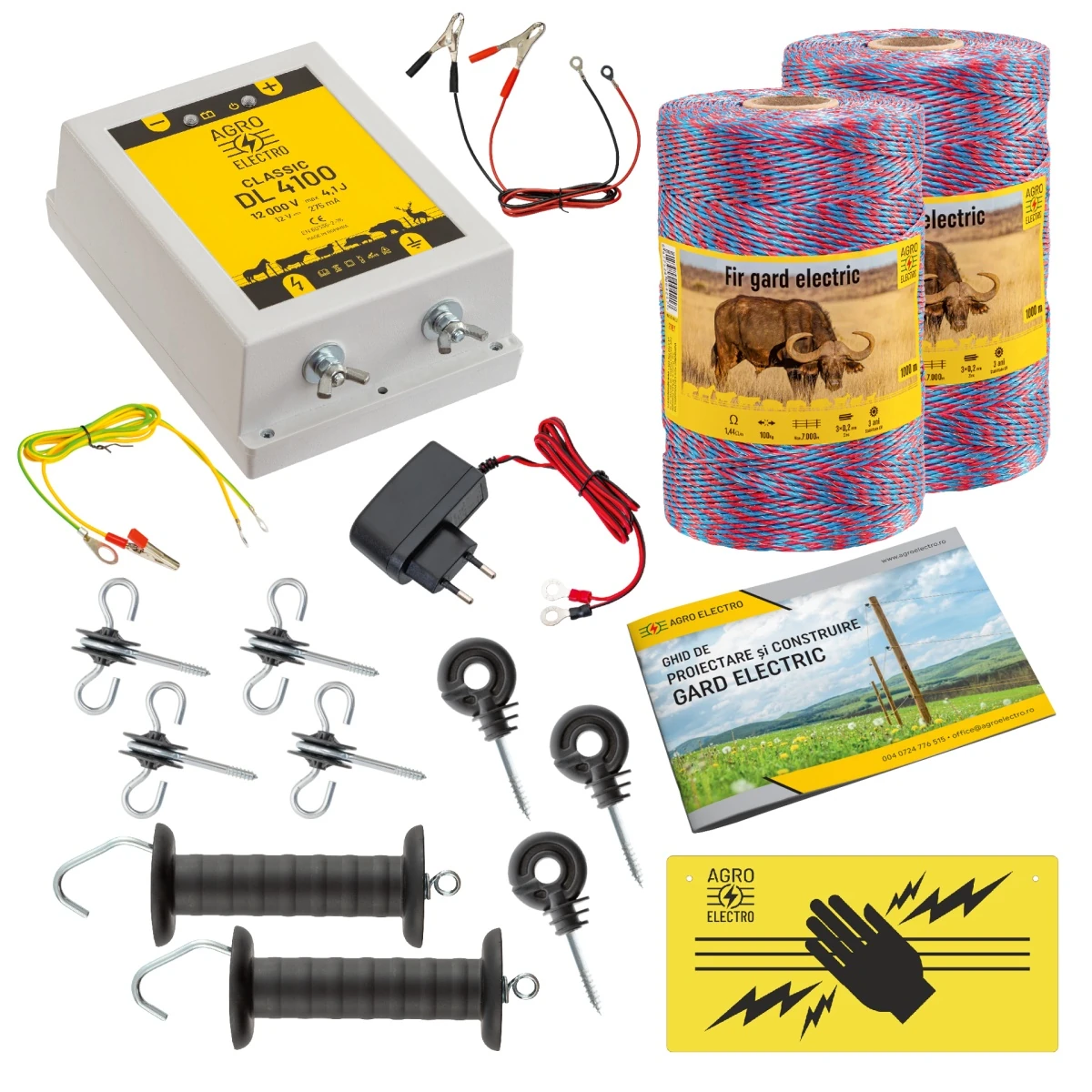 Pachet de bază gard electric 2000 m, 4,1 Joule, 230 V, pentru animale domestice :: 2000 m