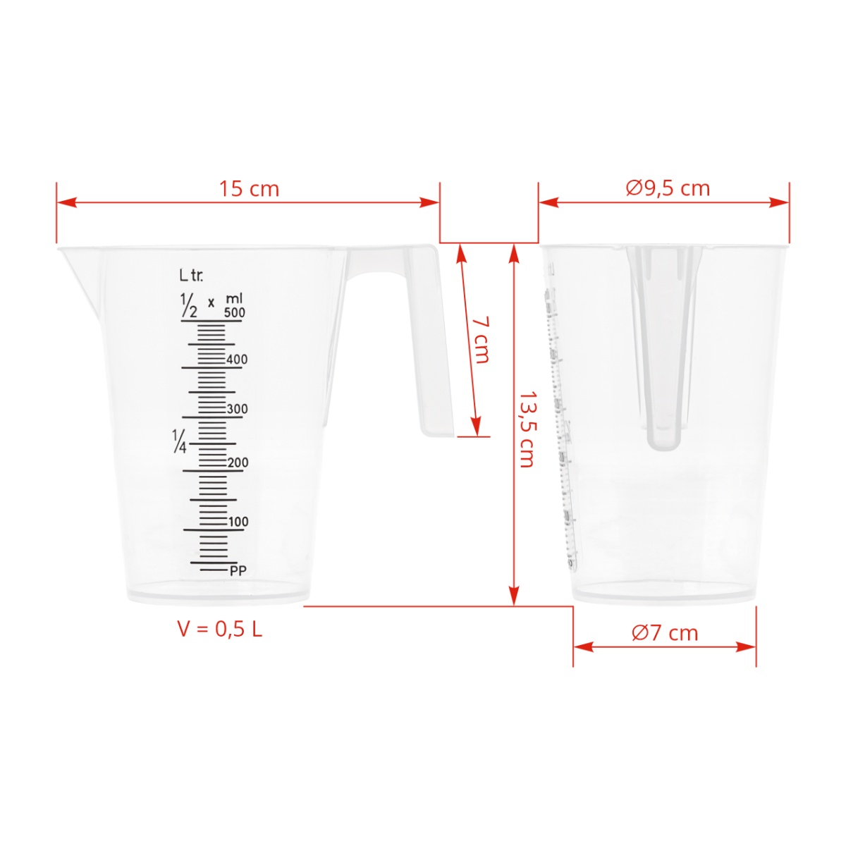 Cană gradată, plastic, 0,5 litri