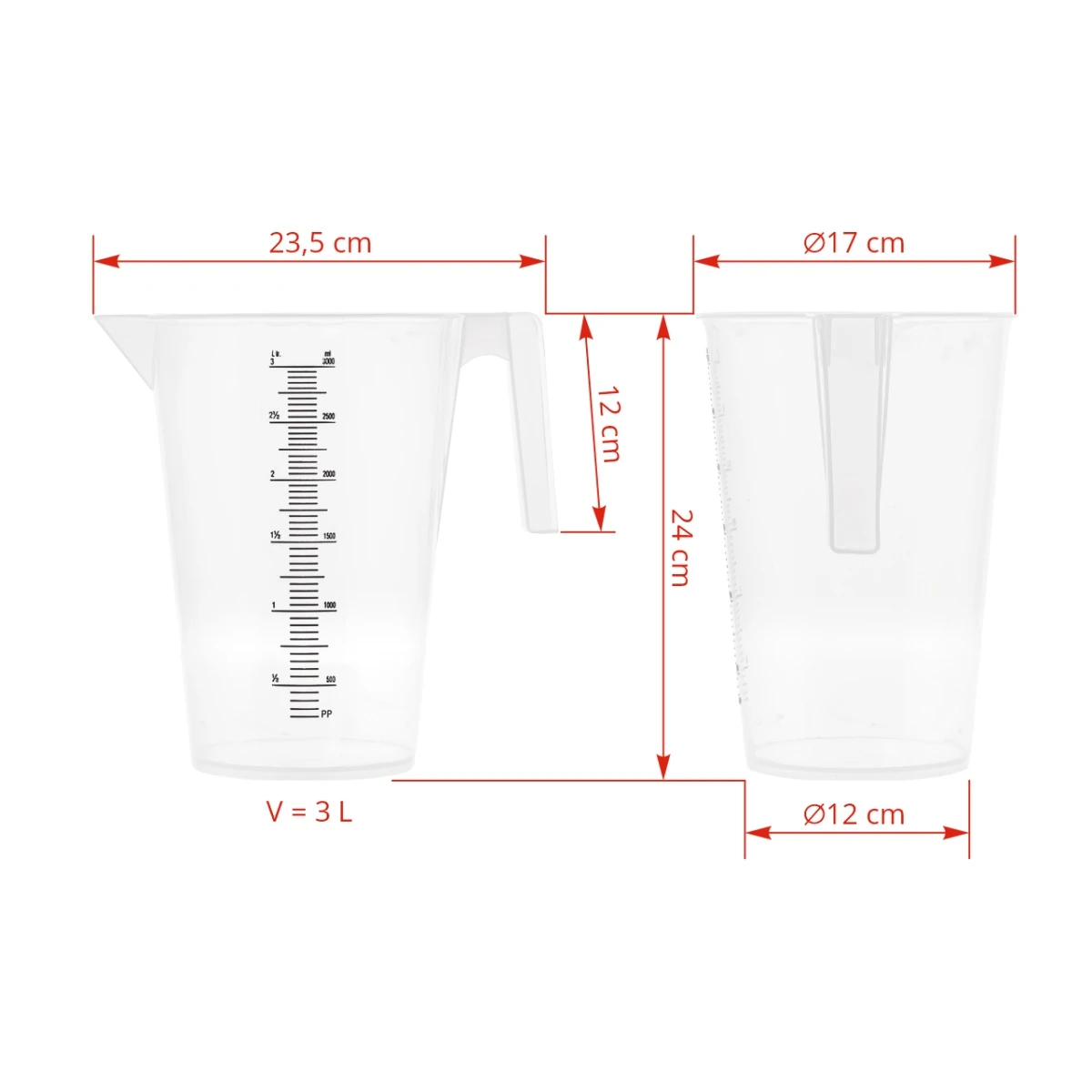 Cană gradată, plastic, 3 litri :: 3 L