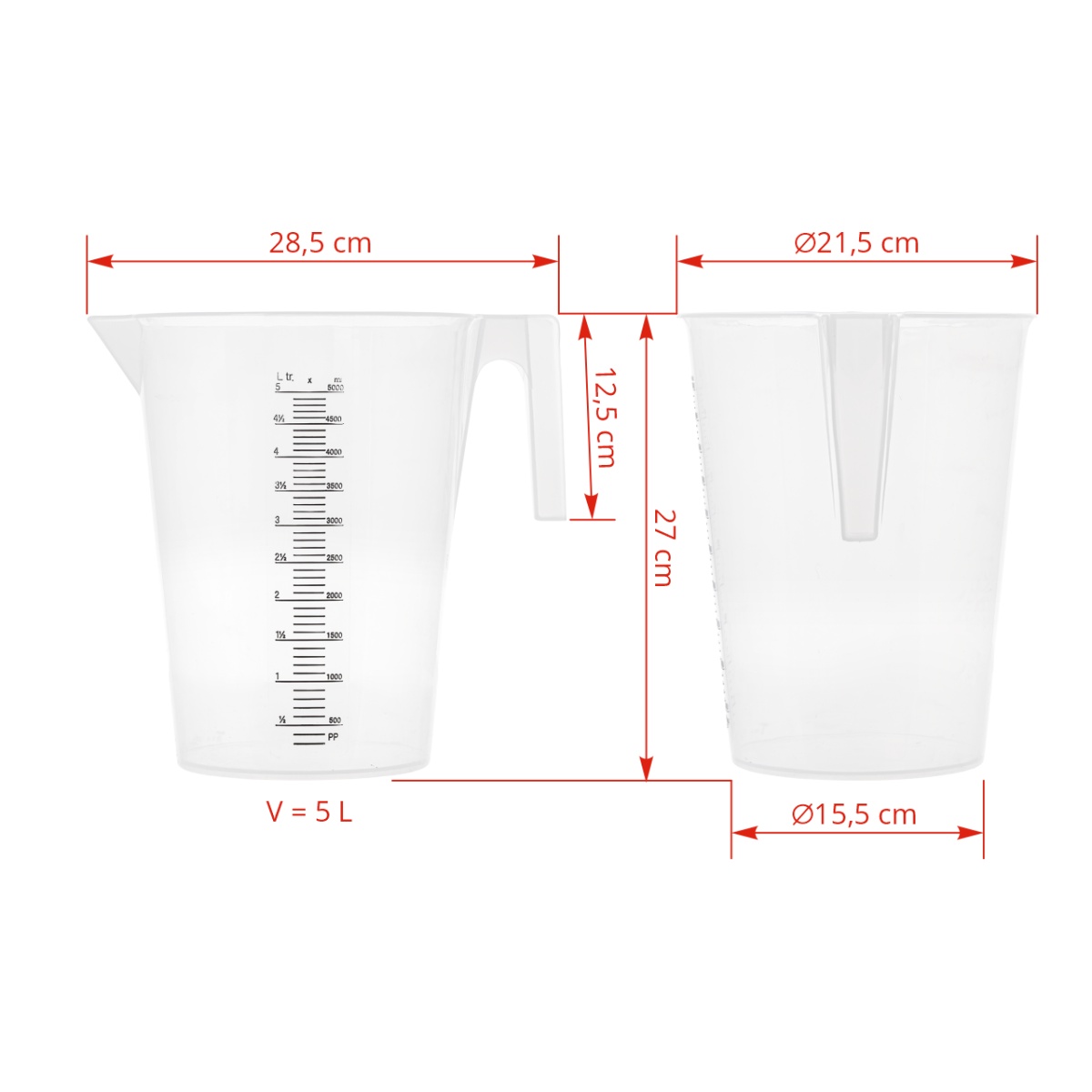 Cană gradată, plastic, 5 litri