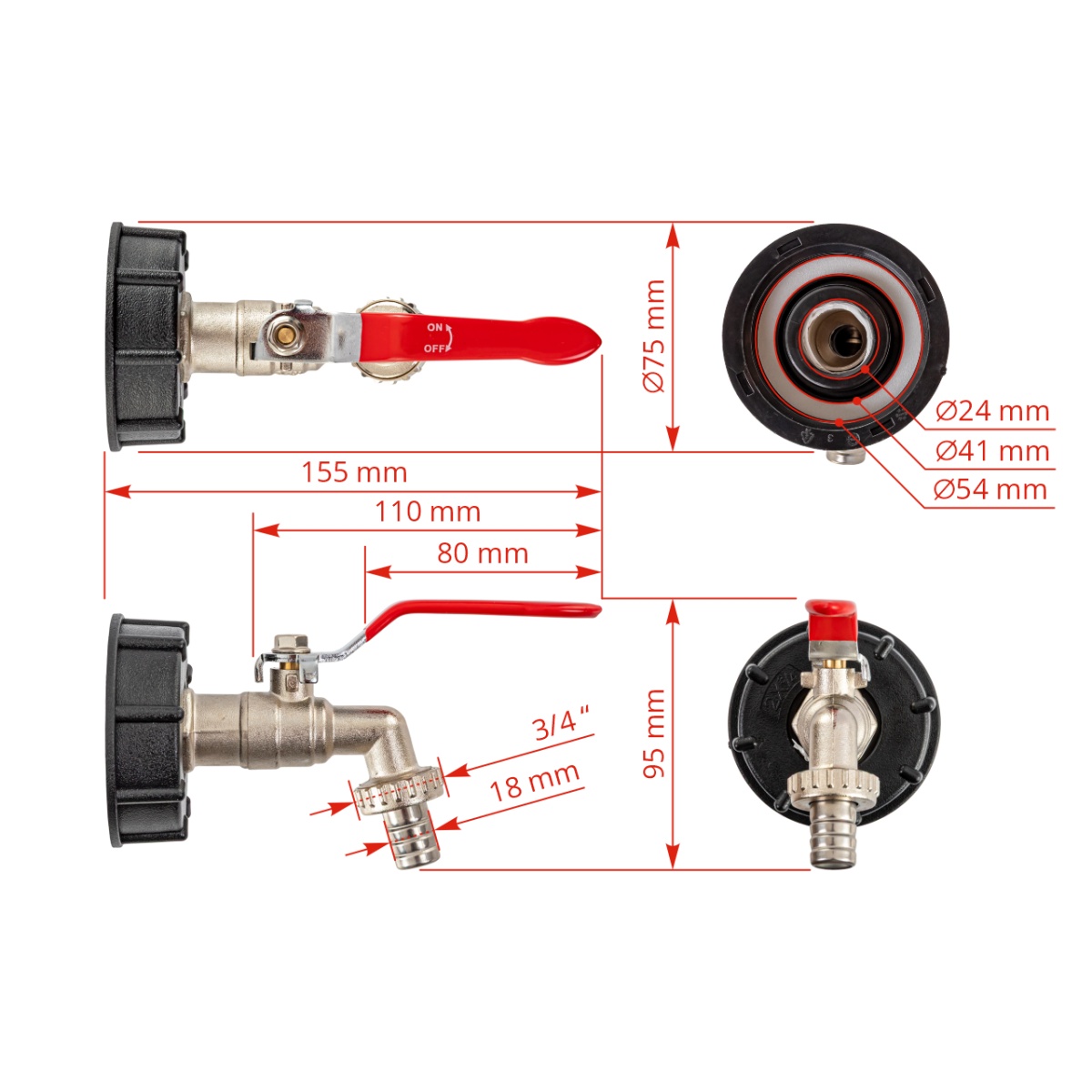 Robinet pentru container IBC, 3/4"