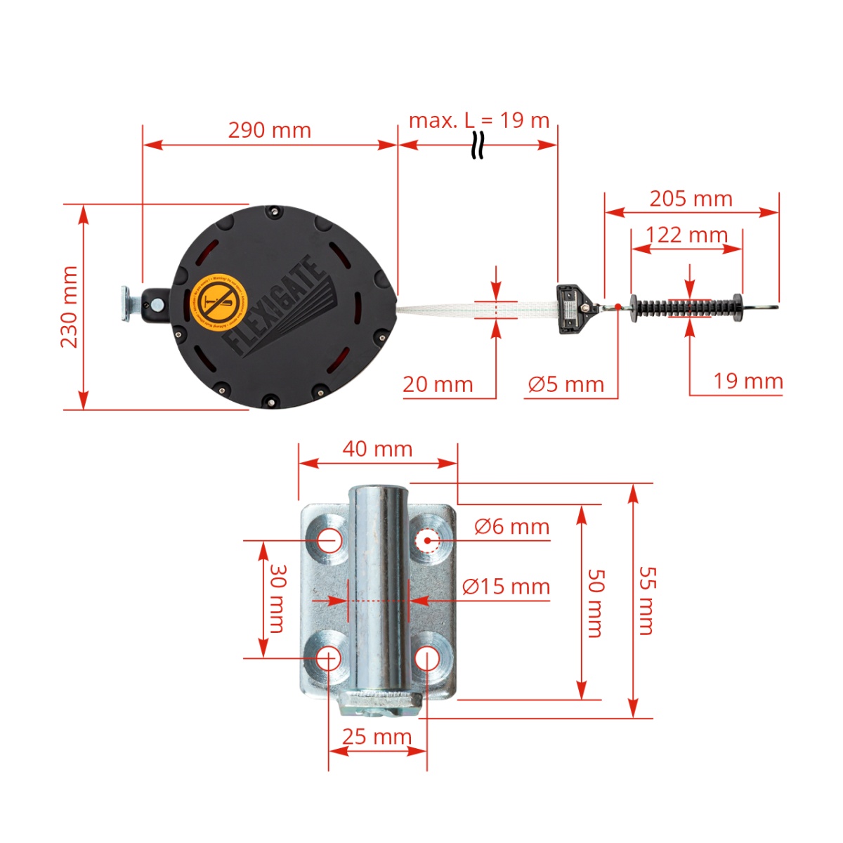 Set poartă cu bandă 20 mm pentru gard electric, Ako Flexigate, 19 m