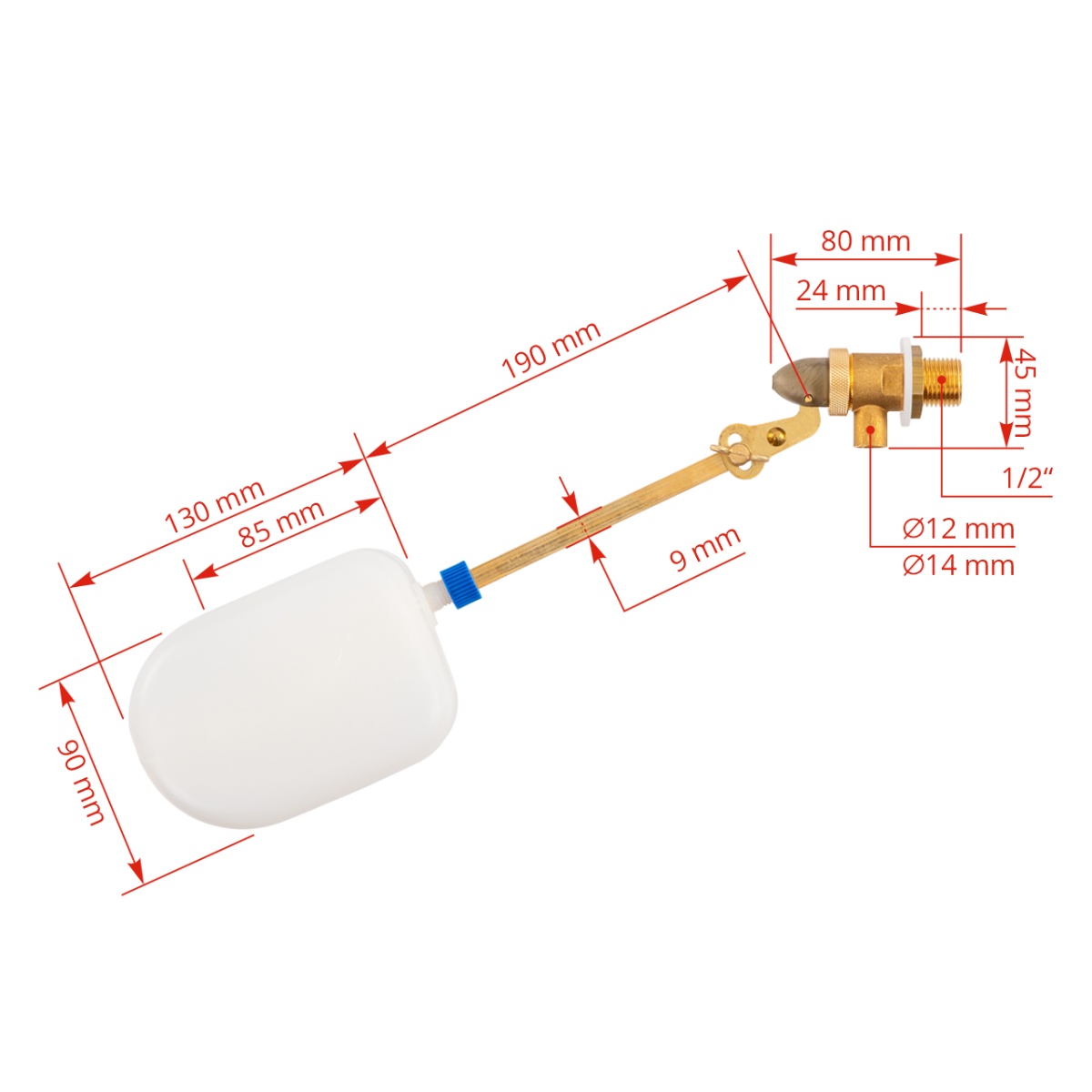 Supapă cu plutitor reglabil pentru adăpătoare cu nivel constant, 1/2"