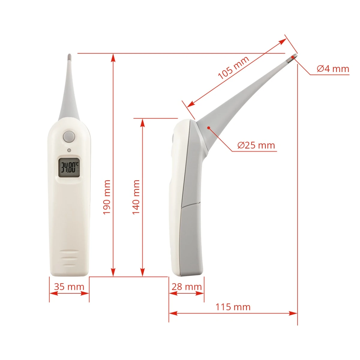 Termometru digital ergonomic, pentru utilizare rectală rapidă