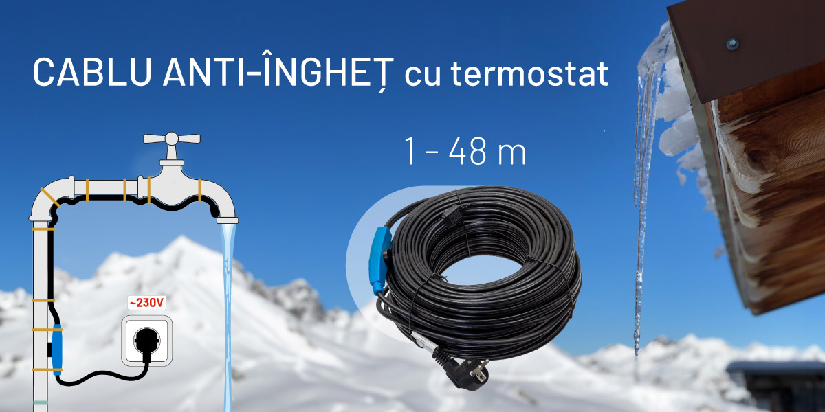 Cablu anti-îngheț cu termostat